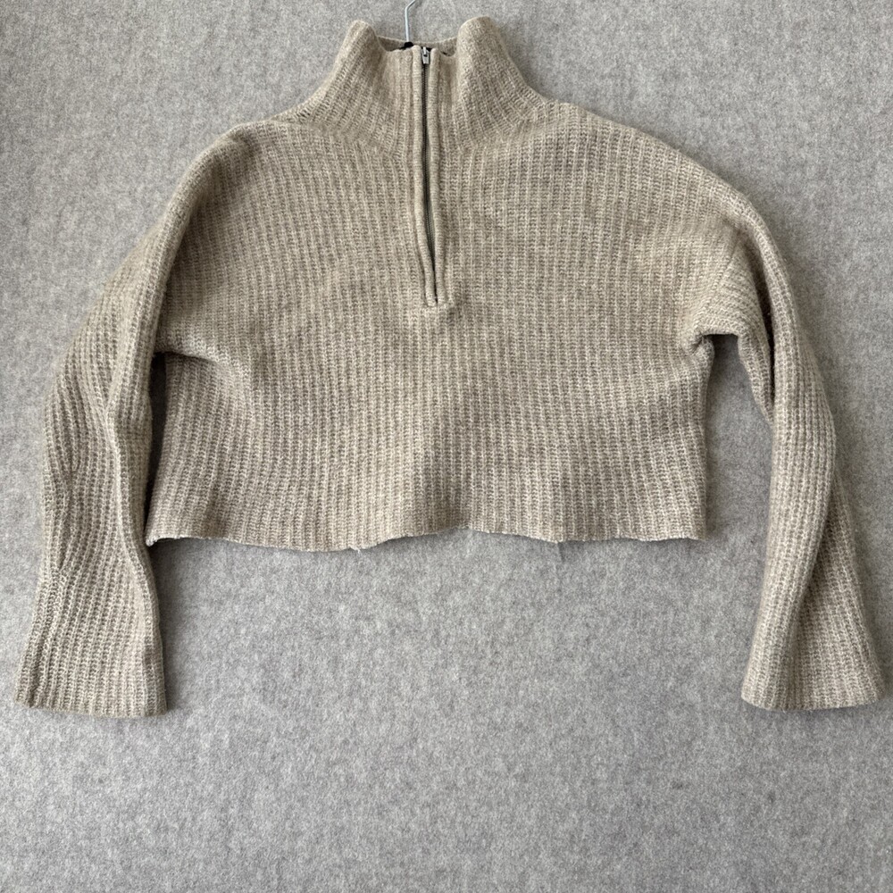Aritzia Babaton‎ Wool Blend Half-Zip Crop Sweater Women's XXS Tan